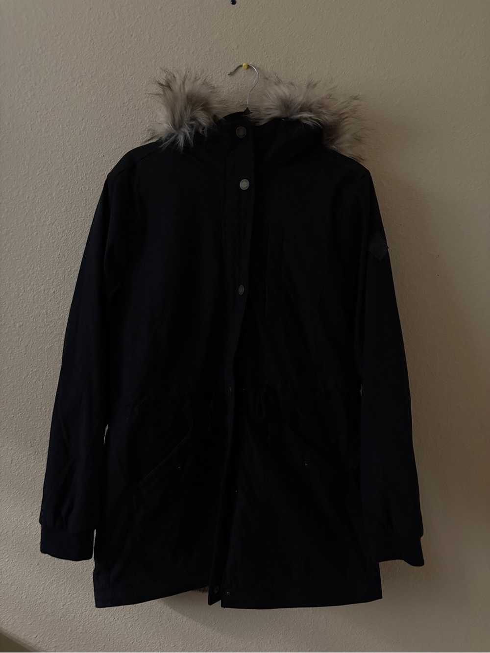 Hollister Women's Black Parka Jacket with Faux Fur Hood